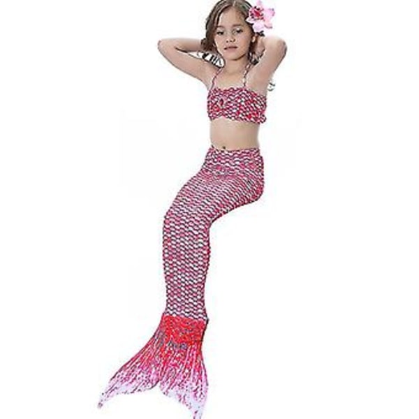 Lasten uimapuku tytöille, merenneito-häntä bikinit, uimapuku (5-6 vuotta, vaaleanpunainen)