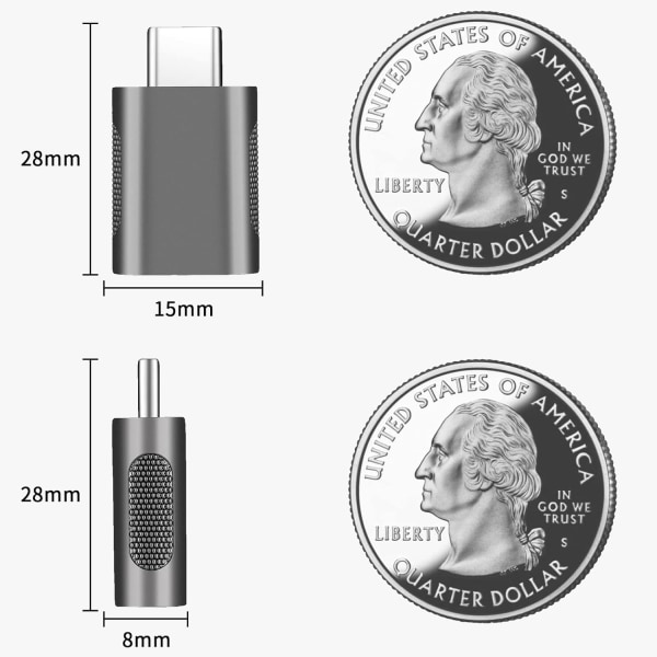 2 stk. USB 3.1 til USB C-adapter, høyhastighetsoverføring, USB C hann til hunn