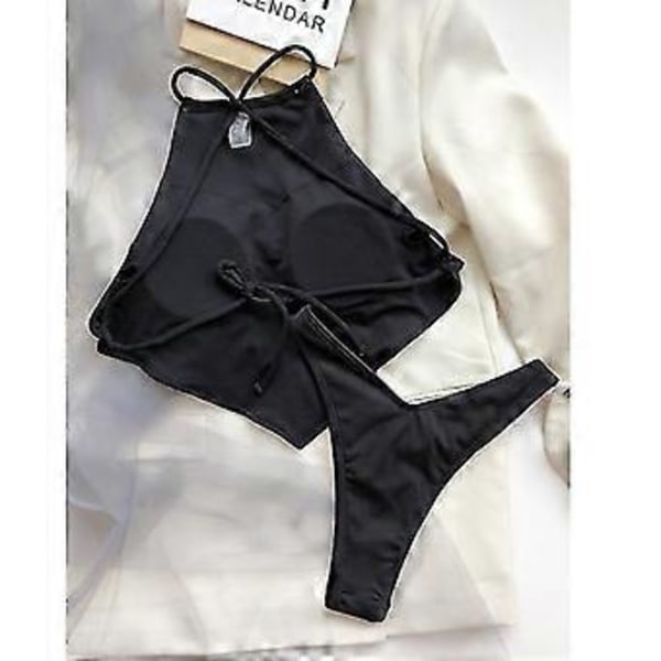 Dam Baddräkt Högmidjad Baddräkt Tvådelad Baddräkt Bikini Set Bikini Fiis Flerfärgad Valfri (M SVART)