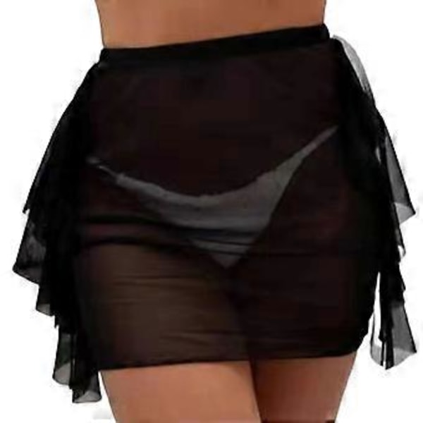 Sarong strandkjole til kvinder Sommer strandtøj Nederdele Ferie Badedragt Wrap Tørklæde Kort Strand Wrap Chiffon Cover Ups Sort S(S Sort)