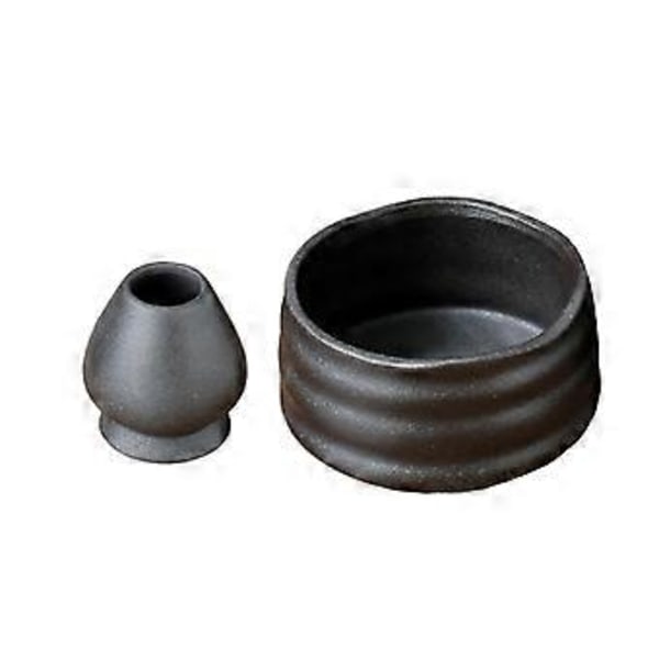 Keramiske Matcha Skåle med Piskholder, 470ml Te Skåle, Retro Keramisk Blandeskål til Kontor Ferie Soveværelse Feriegave (Sort)