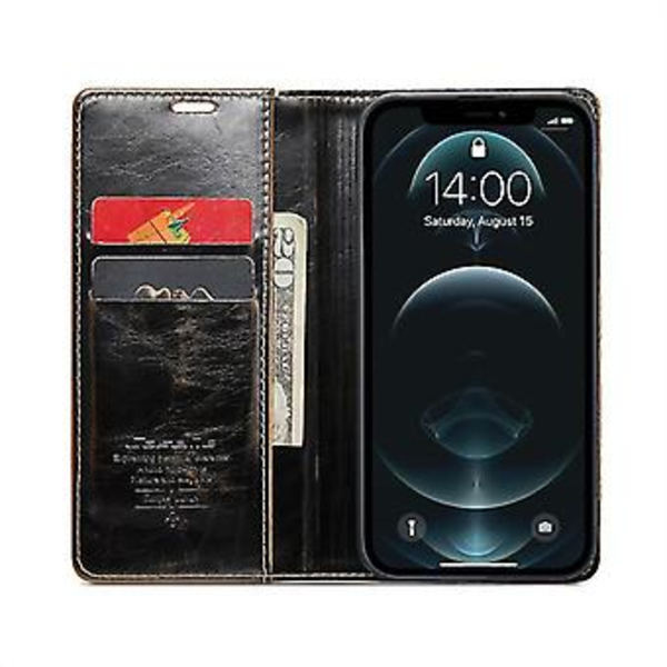 Til Iphone 12 Pro Max Caseme 003 Crazy Horse Texture Læder Telefon Cover (sort)