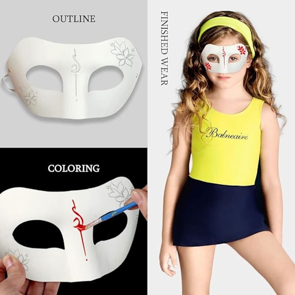 10 st tomma vita Zorro-masker av papper, handmålade för personlig kreativ design, dansfestmaskerad