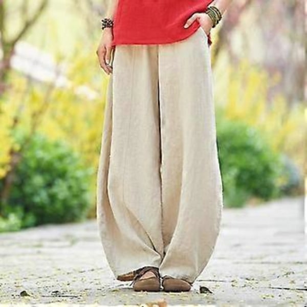 Japanske Plus Size Vår og Høst Bomull og Lin Løse Casual Bloomers Kvinner (L beige)