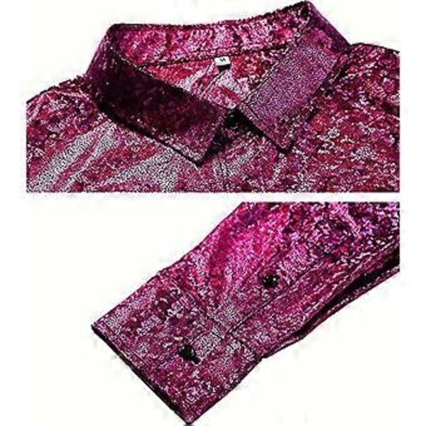 Miesten disco-paidat, kiiltävä pitkähihainen paita (2XL ruusunpunainen)