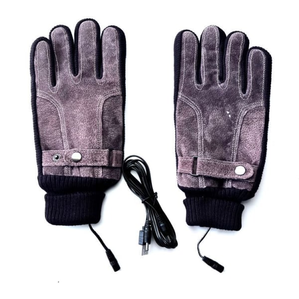 USB uppvärmda läderhandskar för män och kvinnor (brun), vinteruppvärmda