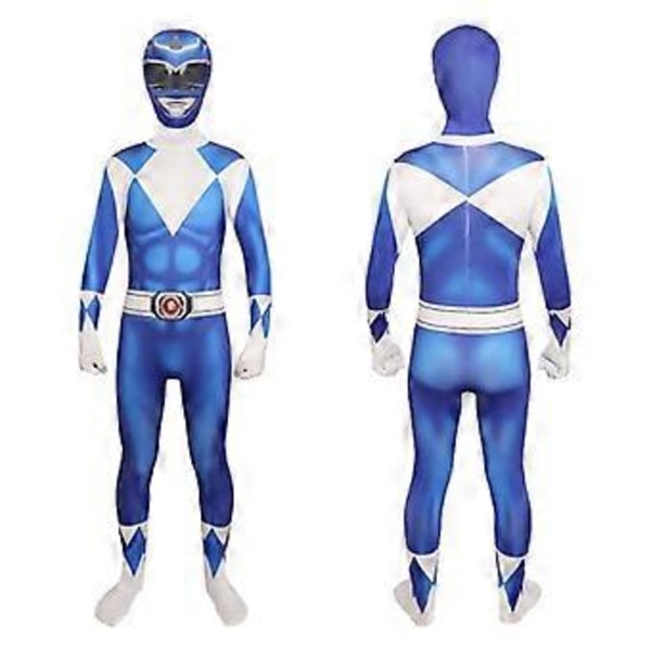 Mighty Morphin Power Rangers Cosplay Kostym Jumpsuit Bodysuit Party Maskeradset för Unisex (160 Blå)