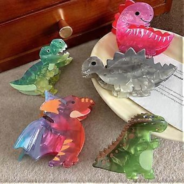 Morsomme Dinosaurer Hårklyper Sklisikre Hårklemmer Store Akryl Hårklyper Hodeplagg Stylingverktøy Hårtilbehør (Grønn Stegosaurus 2)