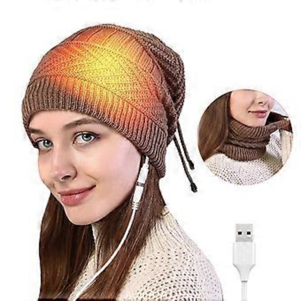 Lämmitettävä tukkumyyntihattu ulkokäyttöön, musta khaki harmaa punainen unisex USB-latauksella, talven kylmäsuoja sähkölämmitteinen huivi (Khaki)