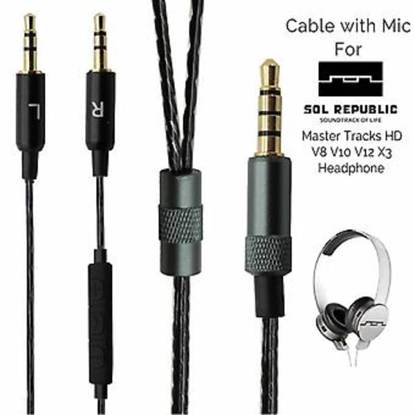 Erstatningsmikrofonkabel for Sol Republic Master Tracks HD V8 V10 V12 X3 Hodetelefoner (Hvit)