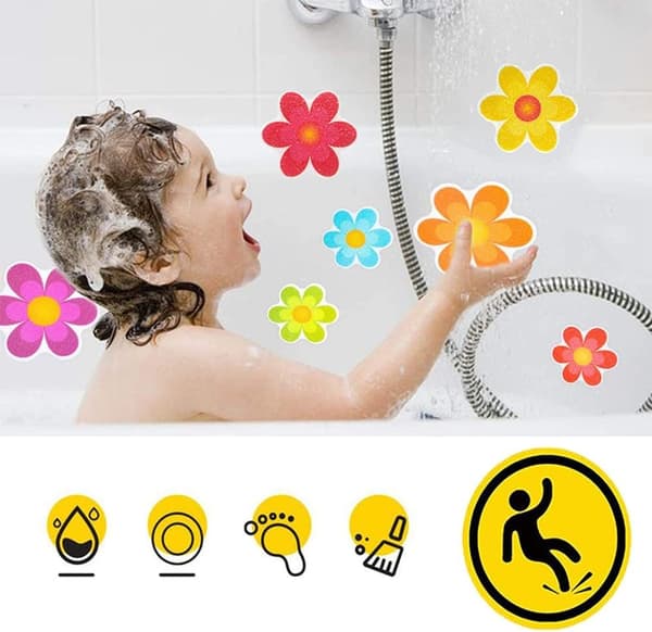 Blomsterformede sklisikre badekarstickers - Klebende sikkerhetsklistremerker for barn