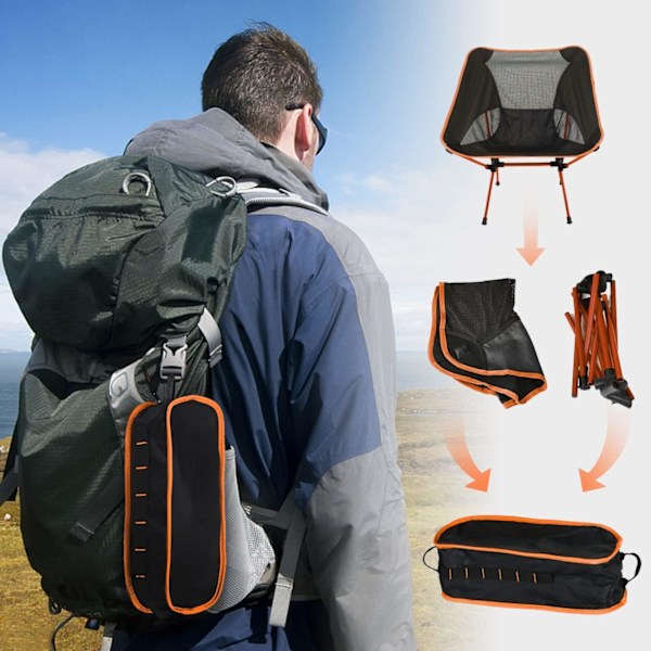 Orange Ultra Lätt Fällbar Campingstol, Bärbar Ryggsäck