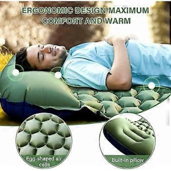 Ultralett selvoppblåsende campingmatte med pute, bærbar luftmadrass, enkeltseng for camping, egnet for fotturer, camping,