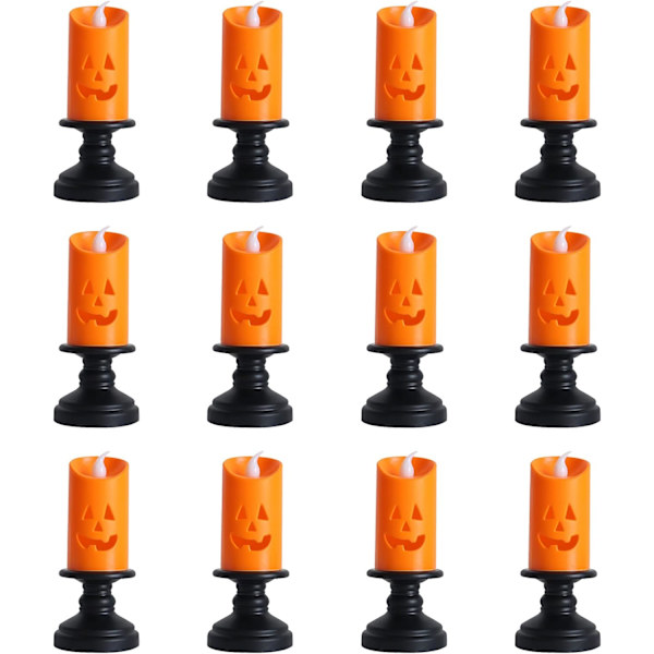LED-tealights-kynttilät, 12 kappaleen Halloween-paristotealights-kurpitsa