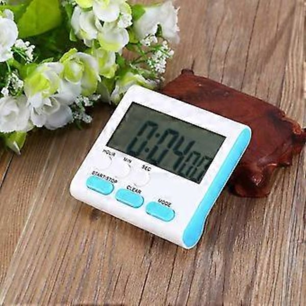 Magnetisk Stor LCD Digital Kjøkkentimer Nedtelling Opptelling Klokke 24 Timer Høy Alarm Blå+Hvit