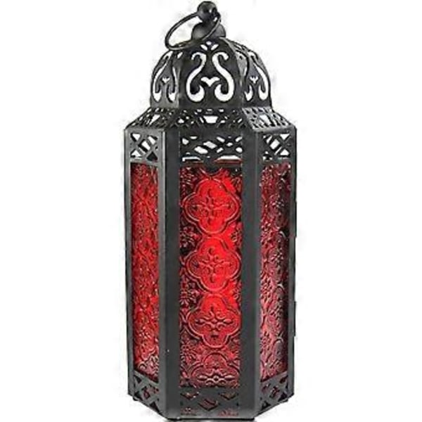 Marockansk dekorativ ljusstake Halloween juldekoration, rött glas, mellanstorlek