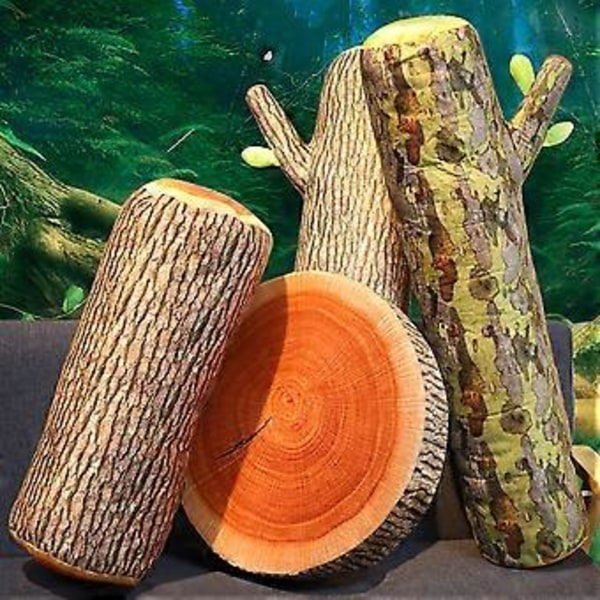 Dekorativ Träkudde och Plyschleksak Kudde Kastkudde Träskivor Sitskudde Lång Kudde Soffa Kudde Rund Stump Golvkudde (40cm Ginkgo)
