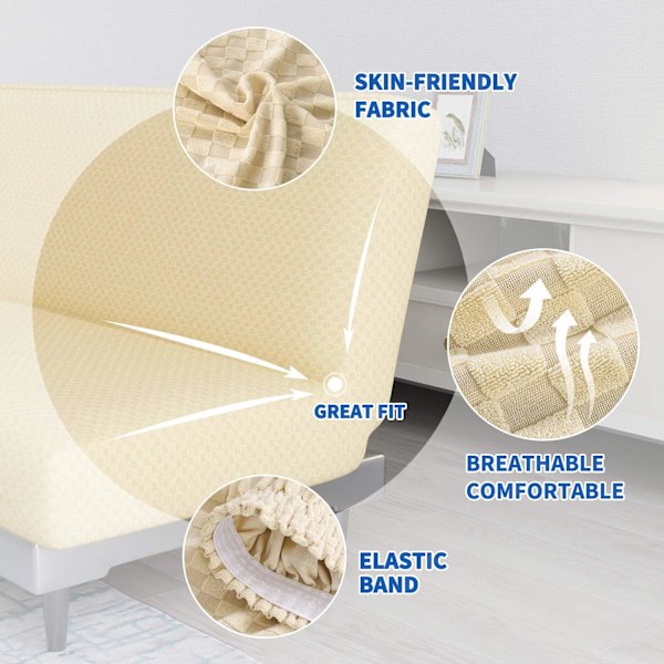 Lyse Beige Stretch Sofaovertræk 3 Personers Armløs Sofaovertræk, Adj