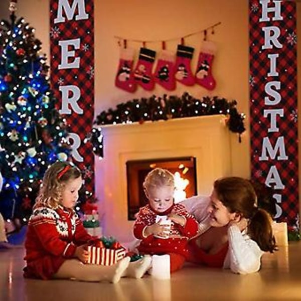 Julepynt til verandaen, Glædelig Jul-banner, Julepynt til verandaen - Stor julepynt til hoveddøren udendørs, rød ternet julepynt