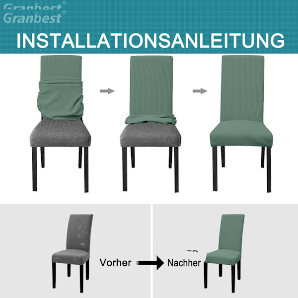 (Matcha Grønn) Spisestoltrekk 6 Pakke Premium Vanntett Elastisk Høy Stoltrekk for Spisesal