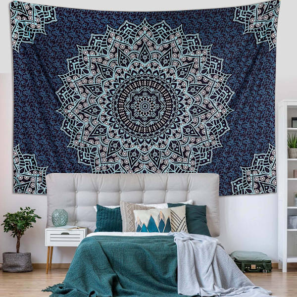 Mandala bomullstapet - Bohème sengespred (Blå, 100x150cm)