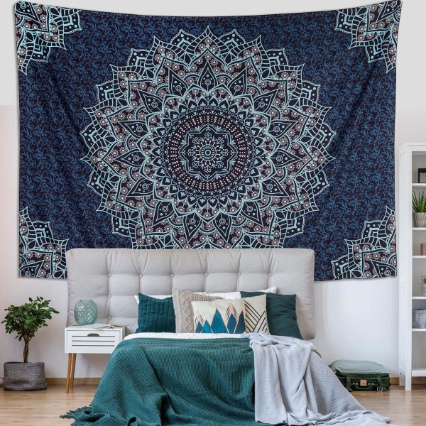 Tapisserie Mandala en bomull - Couvre-lit Bohème (Bleu, 100x150c