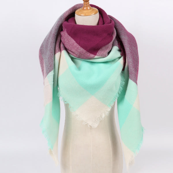 Lila färg kvinnors stora rutig halsduk i akryl ull lång varm
