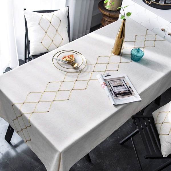 Rektangulær geometrisk brodert bomullslinduk med tung vekt