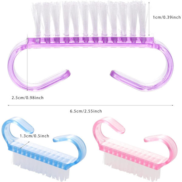 Rosa, violett, blå - 3-pack nagelborste, handborste för nagelrengöring