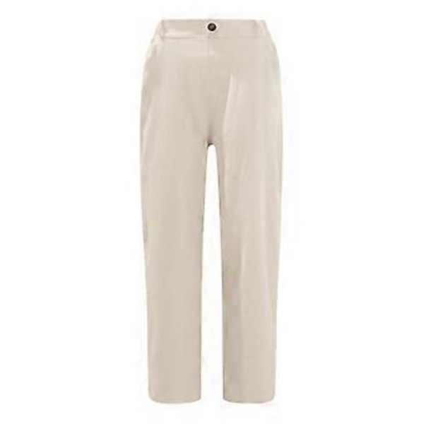 Linne Croppade Lös Passform Bomull Dam Capri Byxor Casual Kvinnor Crop Capris Elastisk Midja Sommar (L Khaki)