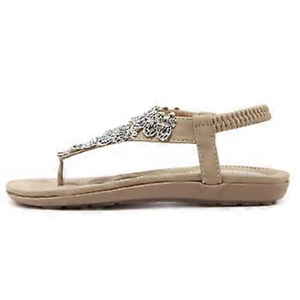 Sommersandaler Rhinestone Boho Store Størrelse Dame Flats (EU 36 Aprikos)