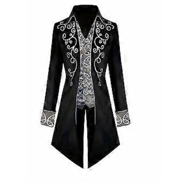 Halloween Steampunk Goottilainen Kirjailtu Viktoriaaninen Takki Vintage Fraktakki Keskiaikainen Frakkitakki Renaissance Puku Miehille (XXL musta)