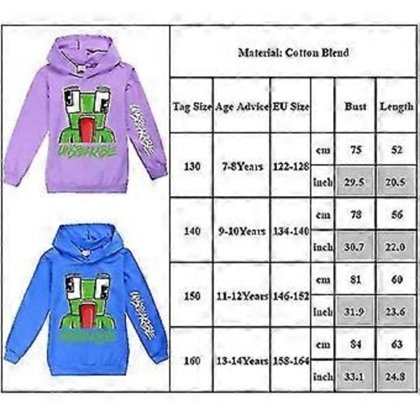 Unspeakable Tryckt Långärmad Hoodie Casual Tröja med Huva Pullover Toppar För Barn Pojkar Flickor -NMAOV(7-8 År Djupblå)