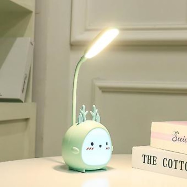 LED-skrivebordslampe for studier, oppladbar via USB, søt tegneserieform