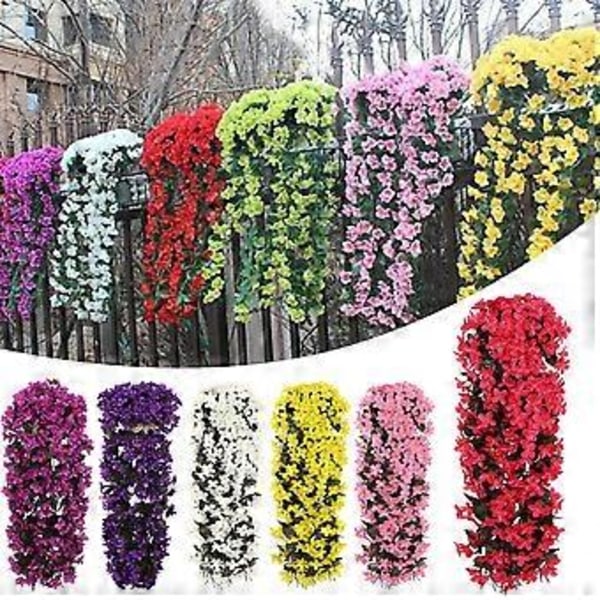 Konstgjorda Hängande Blommor Färgglad Orkidébukett för Vägg, Falska Hängande Växter för Inomhus-/Utomhusdekoration, 50% Rabatt (Gul)