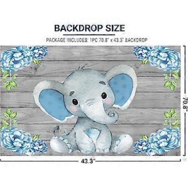 Rustik Grå Träelefant Bakgrundstillbehör för Baby Shower Blå Blommig Det är en Pojke Nyfödd Barnfödelsedagsfest Dekorationer Studio Tårta Smash Godis Des