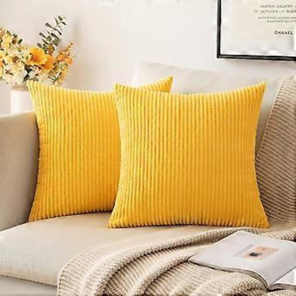 2-pack Corduroy Kuddfodral Super Mjuka Kuddfodral Randiga Kuddfodral för Soffa Sovrum Soffan 20 x 20 Tum Guldgul