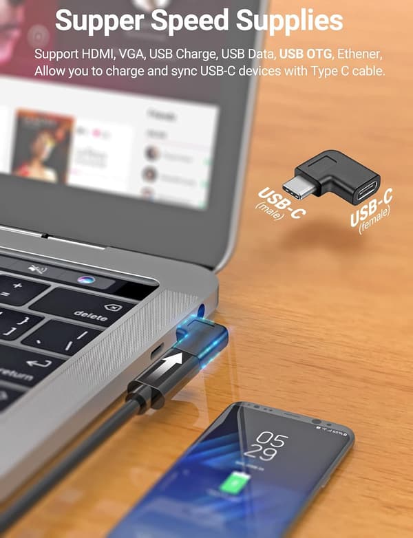 Oikean kulman USB C -sovitin, 90 asteen USB C - USB Type-C -urosliitin