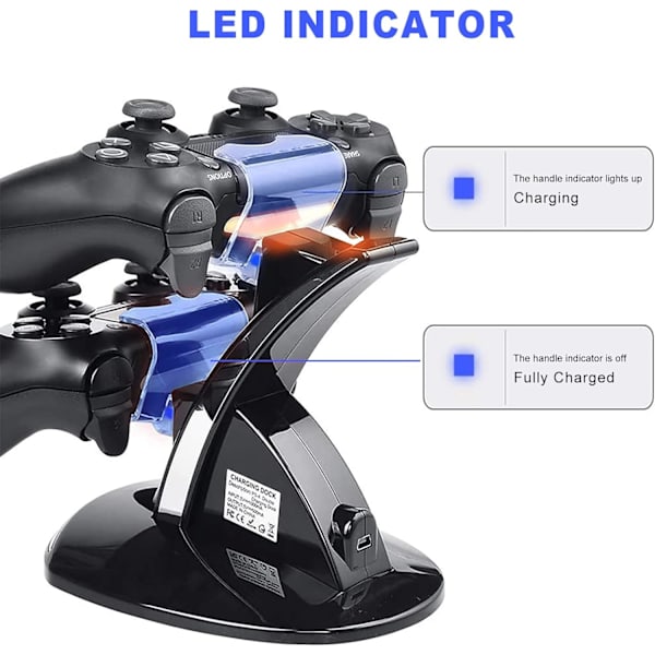 (Svart) PS4 Controller Laddningsstation, Dubbel USB Snabbladdningsstativ med LED-indikator, Kompatibel