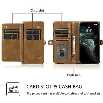 Avtakbart lærveske for iPhone 14 Plus (Brun)