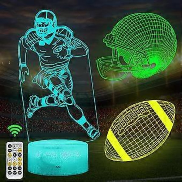 3D Rugby Nattlampor för Flickrum, 3 Mönster och Timerfunktion, 7 Färgbyten och Fjärrkontroll, Illusion LED Nattlampa Leksaker Presenter