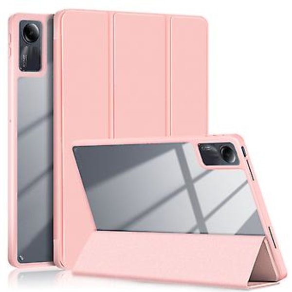 3-Taitettava Yksivärinen Tabletin Kotelo Xiaomi Redmi Pad SE:lle (Vaaleanpunainen)
