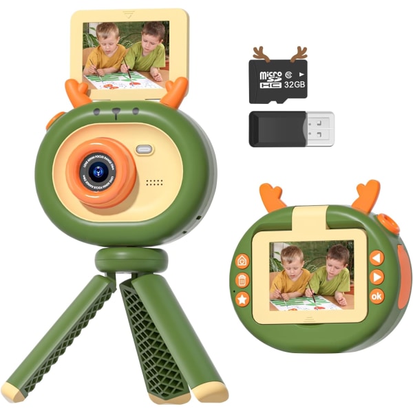 Barnekamera, 2,4 tommers 1080P HD Selfie-kamera for barn, 180° Flip