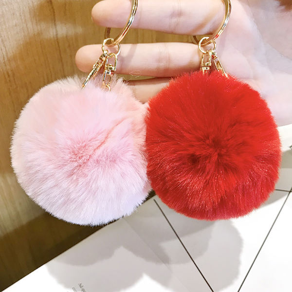 Väska Juvel Pompom i äkta kaninhår, garanterat mjuk touch (röd)