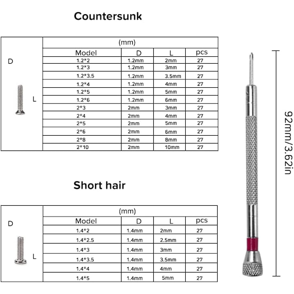 (M)500 stk. Mikro Tiny Reparationsskruer Kit, M1.2 M1.4 M2 Rustfrit