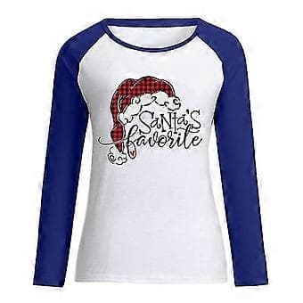 hmwy-dam jultomte tryck t-shirt blus basic topp tee shirt (XL Blå)