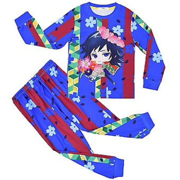 Påske-spøgelsesjæger Demon Slayer Børnetøj Hjemmetøj Langærmet Pyjamas Todelt Sæt (130cm Mørkeblå Rød)