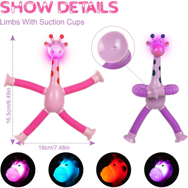 LED Teleskopisk Suggekopp Giraff Leke, 4 Stykker Giraff Leke Sens