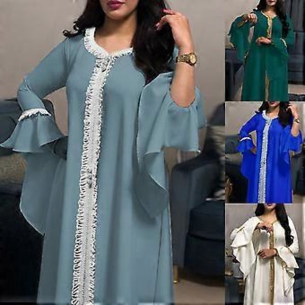 Lös Dubai Casual Kaftan Robe Broderad Muslimsk Klänning Abaya för Kvinnor (XL Vit)