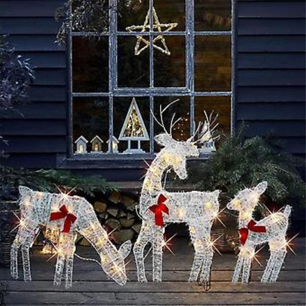 Ljuslykta Julrenar 2D Utomhusdekorationer, Förbelyst Jul Rudolph & Santas Släde Med Ljus